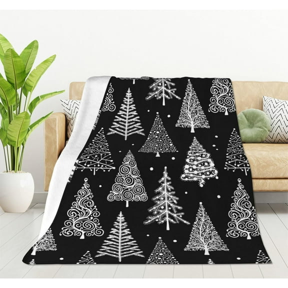 Christmas Tree Blanket Ultra Soft Warm All Season Black White Leaf Circle Polka Dot Decorative Fleece Blankets for Bed Chair Car Sofa Couch Bedroom 50"X60"