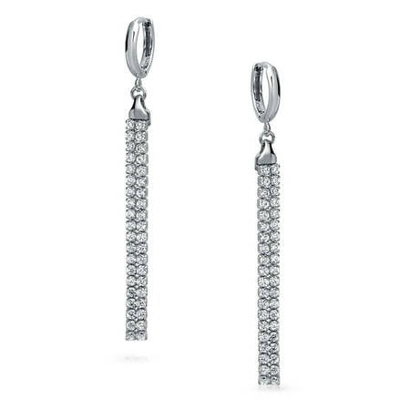 Bling Jewelry CZ Parallel Drop Sterling Silver Huggie Hoop Earrings