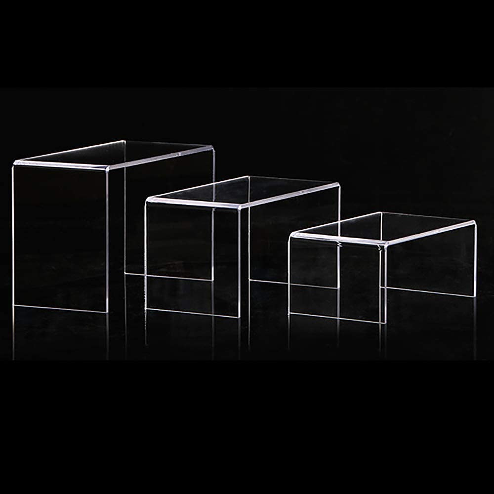 DEDC 3 Pack Clear Acrylic Riser Set, Acrylic Display Risers Shelf