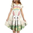 thumbnail image 1 of Vestido de verano para niña, de poliéster, con estampado de flores de Pascua, manga corta, cuello redondo, bolsillos con volantes, estampado de cuello redondo, 1 of 5