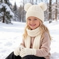 thumbnail image 4 of BXJX Girls Beanie Scarf Gloves Winter Sets, Warm Knitted Outdoor 3 Pack Winter Warm Accessories White Size 3-12 T, 4 of 5