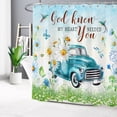 thumbnail image 2 of HVEST Blue Farm Truck Shower Curtain,Vintage Blue Truck and Rustic Wildflower with Butterfly Bathroom Shower Curtain Farmhouse Spring Polyester Fabric Decor Curtain with Hooks, 72X78 inch, 2 of 6