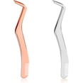 thumbnail image 1 of 2pcs Lash Tweezers Set, Stainless Steel Upgraded 2 in 1 Lash Extension Tweezers with Comb Eyelash Applicator for Volume Isolation Classic Lashes Smeared False Lashes (Rose Gold, Silver), 1 of 7
