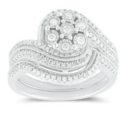 Forever Bride 1/3 Cttw Diamond Miracle Platting Flower Bridal Set in Sterling Silver