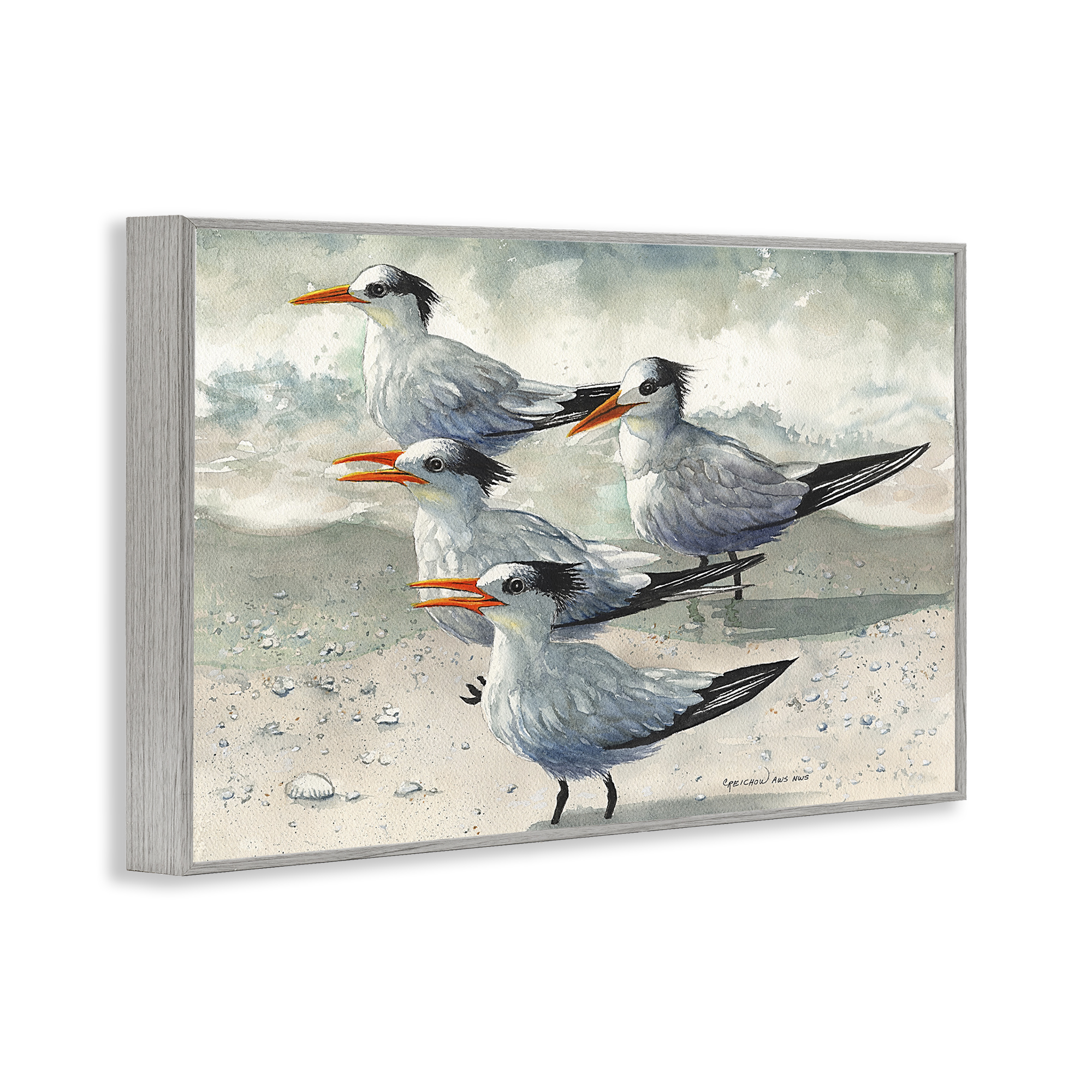 Stupell Industries Birds on Sandy Beach Animals & Insects Painting Gray Framed Art Print Wall Art, 30 x 20