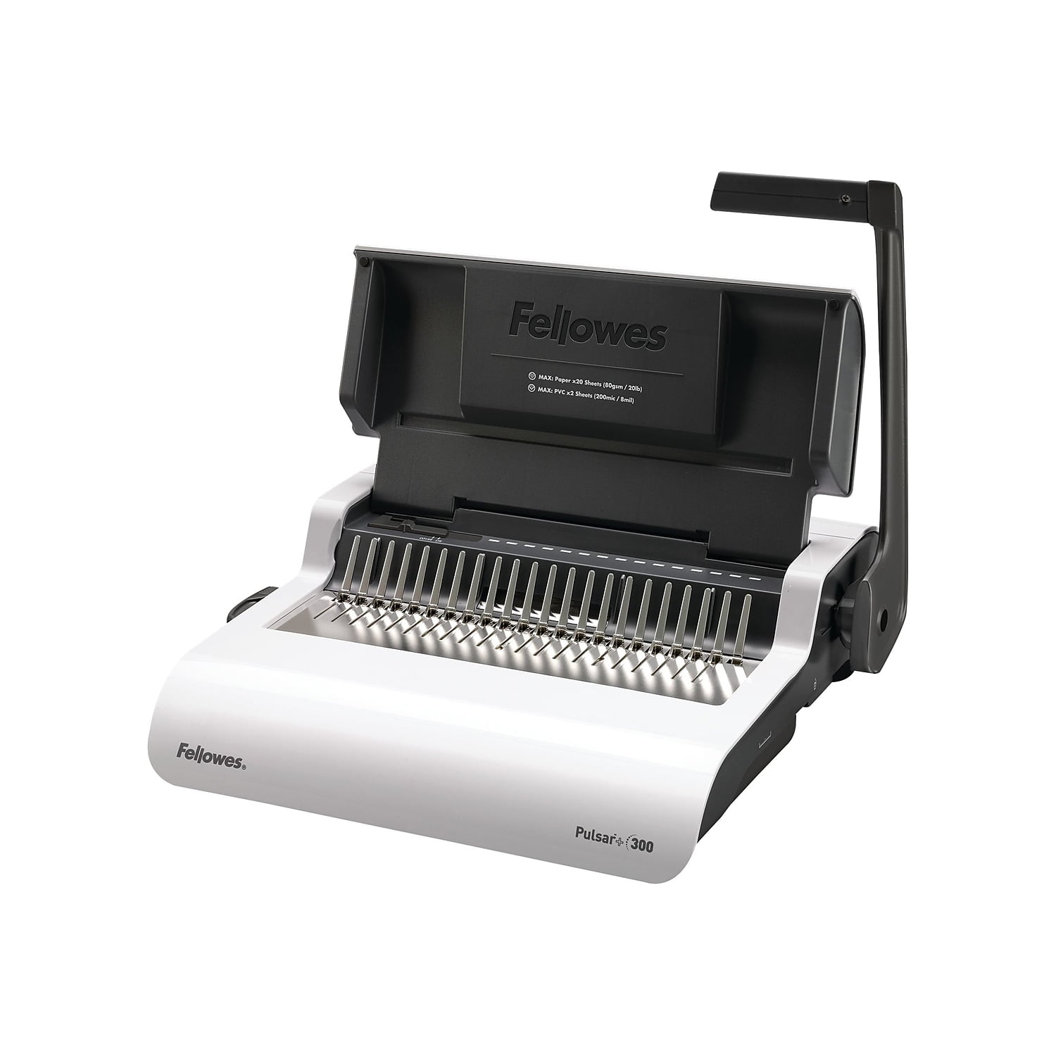 Fellowes® Pulsar™ 300 Manual Comb Binding Machine, 300 Sheet Capacity, 5.1"H x 18.1"W x 15.4"D, White