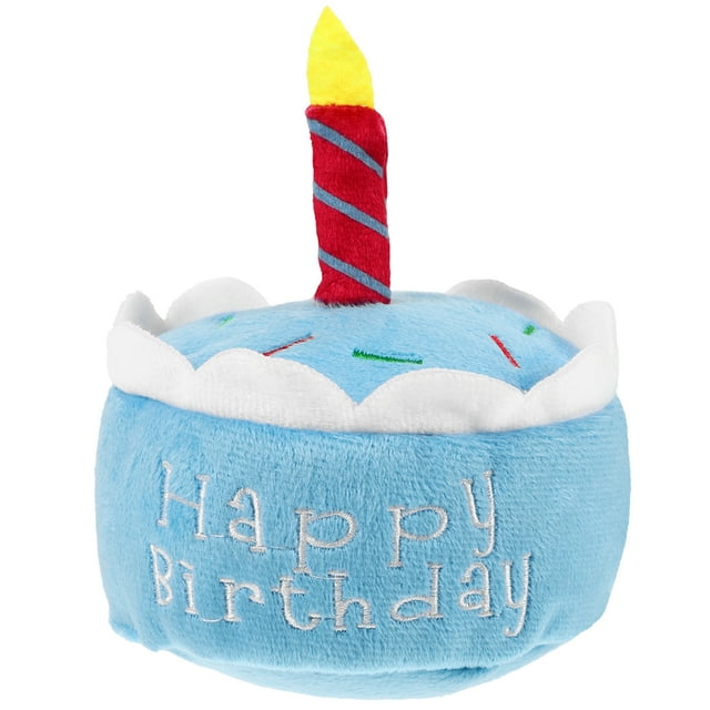 KAKOWELY Juguete de pastel de cumpleaños para perro, juguete de perro chirriante con forma de pastel de feliz cumpleaños, juguete de pastel de perro de peluche