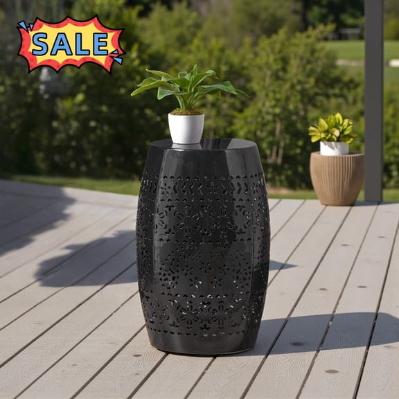 Tcbosik 12 Inch Outdoor Round Side Table, Metal End Table for Patio, Deck, Garden, No Assembly Required, Black