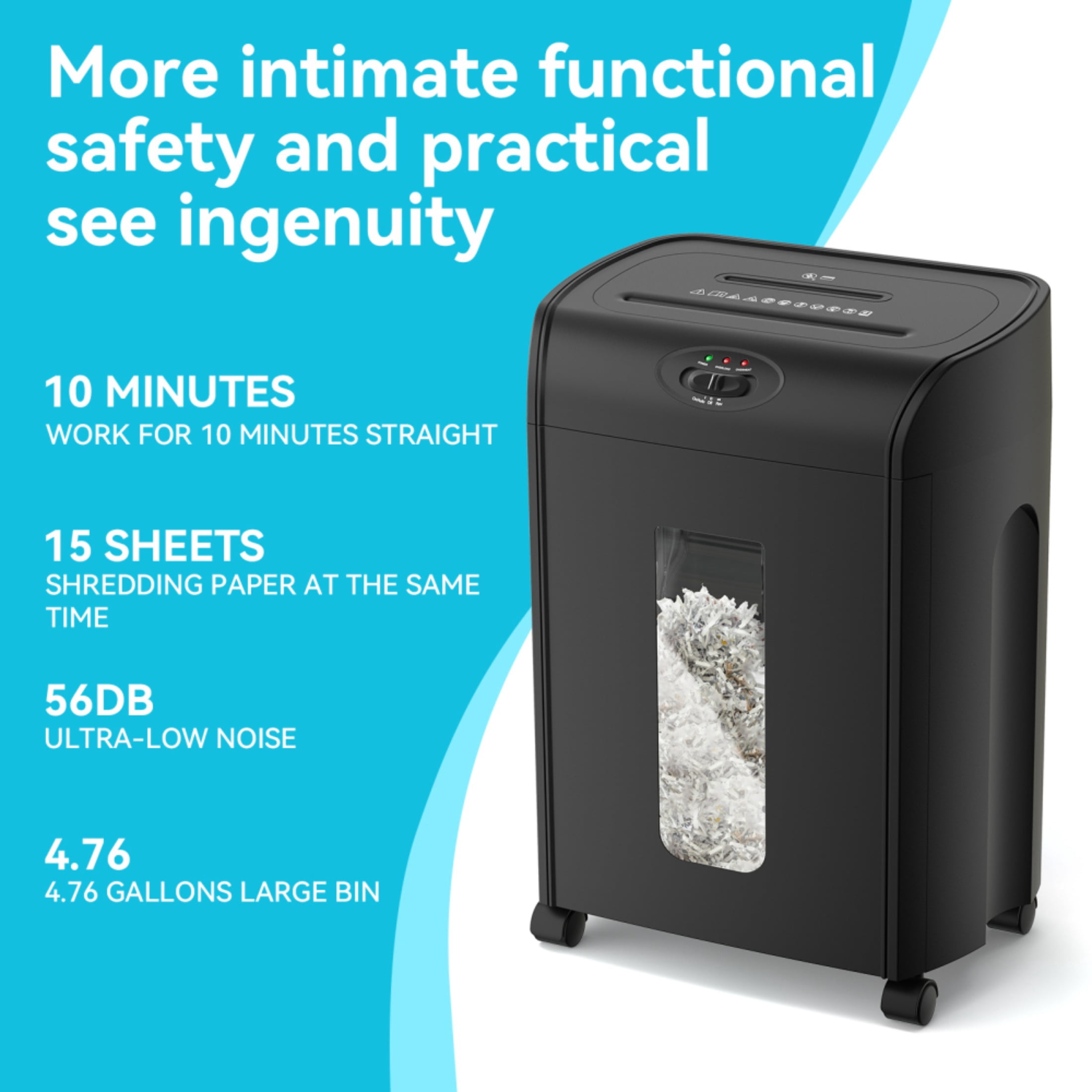 15-Sheet Cross Cut Paper Shredder,4.76 Gallons  Heavy Duty Paper/CD/Card Ultra Quitet Shredder for Home and Office