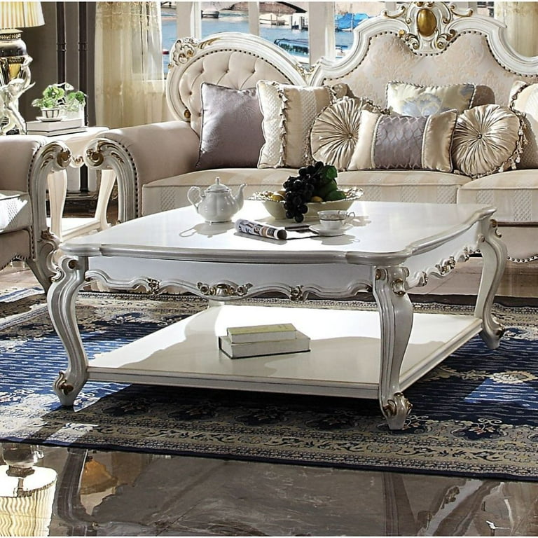 ACME Picardy Square Wooden Coffee Table with Bottom Shelf in