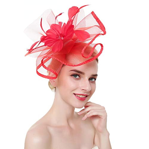 Gauze Hat Head Clip Fascinator Red Navy White Pink Black Cream Wedding Occasion