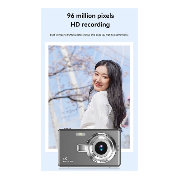 HD 1080P 96MP Digital Camera for Children - 16X Zoom, 2.4 Inch IPS Screen, Ideal for Beginner Photography Gray