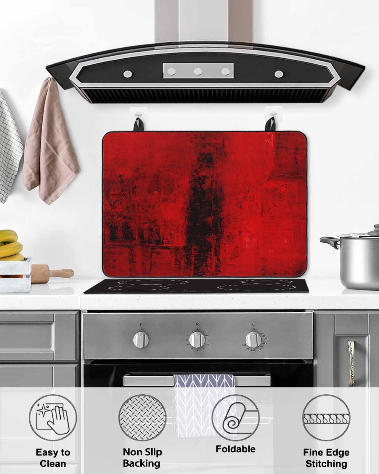 nqOlkjepod Large Induction Cooktop Protector Mat 24"x21", Red Stove Top Covers for Electric Stove, Retro Oil Painting Modern Abstract Art Aesthetics Stove Burner Cover Mats, Glass Top Stove Cover