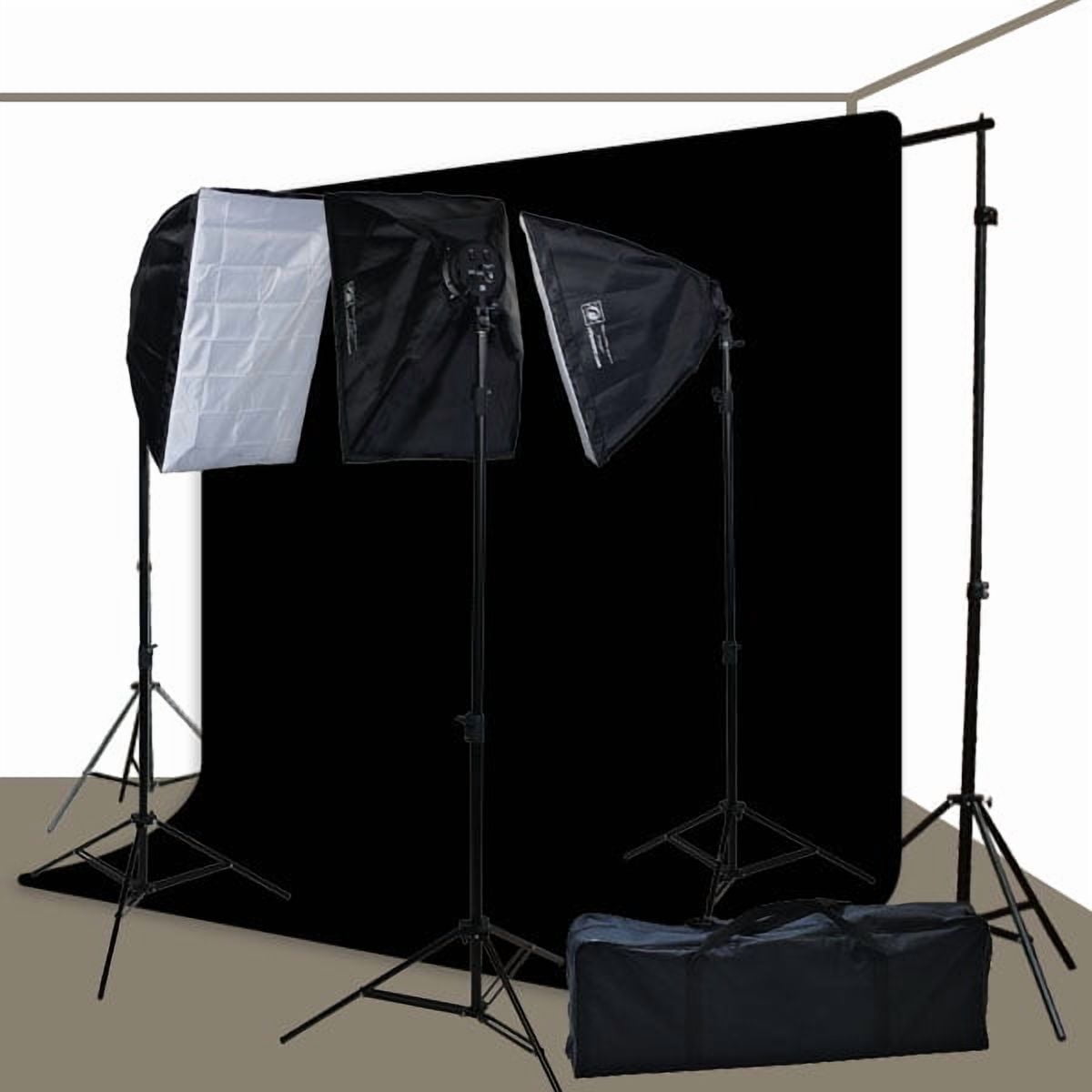 3 Softbox Photography Video Lighting Kit 10x12 Black Muslin Background Stand Set