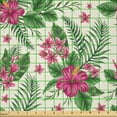 thumbnail image 2 of Ambesonne Watercolor Fabric by the Yard Microfiber, Plumeria Hibiscus, 10 Yards, Magenta Cream Green, 2 of 2