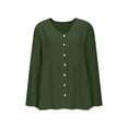 thumbnail image 4 of ZunFeo Womens Linen Blend Button Down Blouse V-Neck Empire Waist Casual Flowy Top Army Green,Size 2XL, 4 of 6