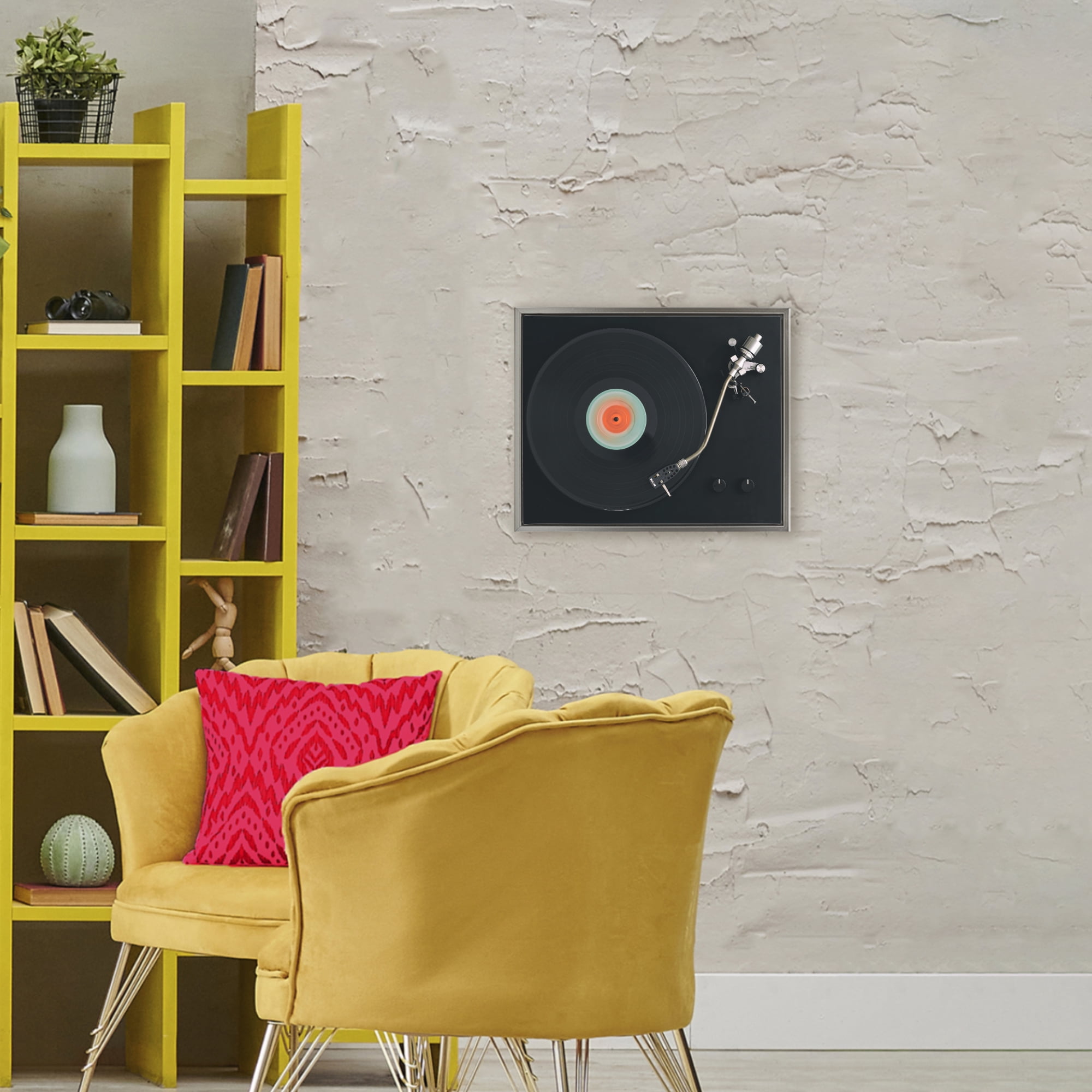 Stupell Industries Vintage Spinning Record Gray Framed Floater Canvas Wall Art, design by Tom Quartermaine