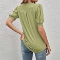 thumbnail image 4 of Women Casual V Neck Loose Puff Short-Sleeve T-Shirts Green M, 4 of 5