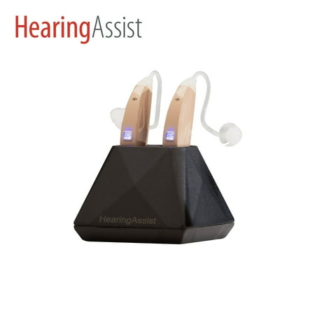 HearingAssist Bluetooth Rechargeable Hearing Aid for Both Ears, App Enabled FDA Registered HA 802 Model with Charging Case, Behind-the-Ear Hearing Aids, Beige
