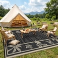 thumbnail image 3 of HIWEAVER Black/Brown 8'x 10' Outdoor Rug Garden Decor Floral Bordered Carpet Plastic Straw Waterproof Reversible Patio Area Rug for Balcony Deck Picnic Portable Camping Mat, 3 of 8