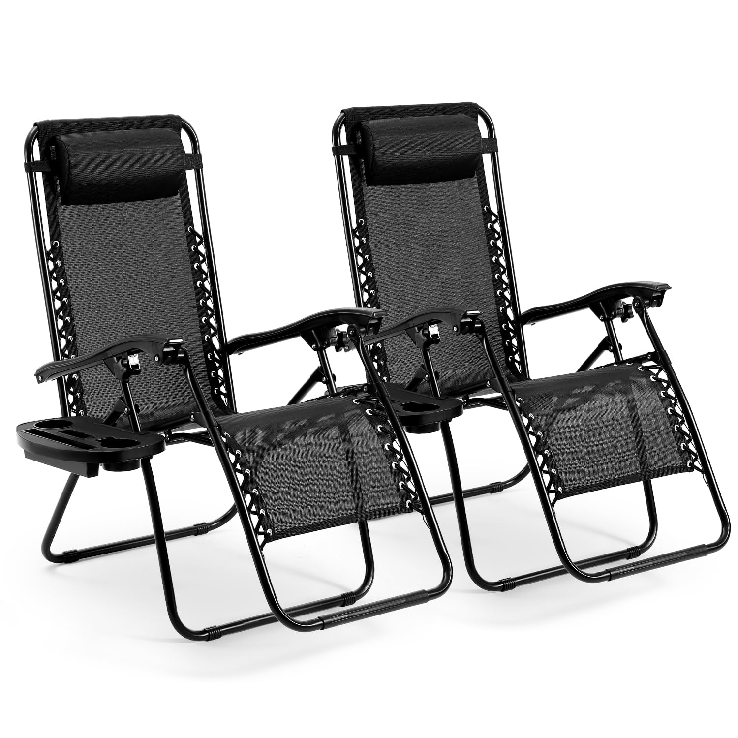 Zero Gravity Chairs Set of 2 Patio Adjustable Reclining Folding Chairs w/ Pillow 