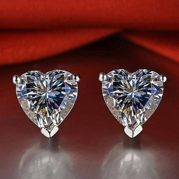 Solitaire Stud Earrings 2Ct Heart Cut Lab Created Diamond Stud Earrings 14K White Gold Finish