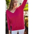 thumbnail image 4 of V Neck 3/4 Sleeve Side Slit Hi-lo Sweater, 4 of 5