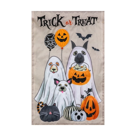 Meadow Creek Halloween 11.5" x 18" Trick or Treat Dog Ghost Outdoor Yard Flag