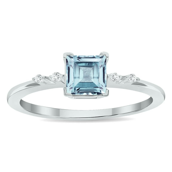 SZUL Women's Aquamarine and Diamond Sparkle Ring in 10K White Gold