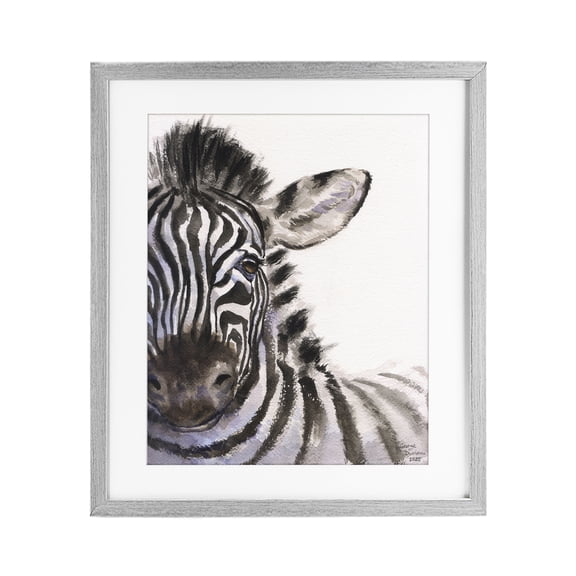 Stupell Industries Rustic Lodge Zebra Portrait on White Gray Framed Print Under Glass, 13 x 16, by George Dyachenko