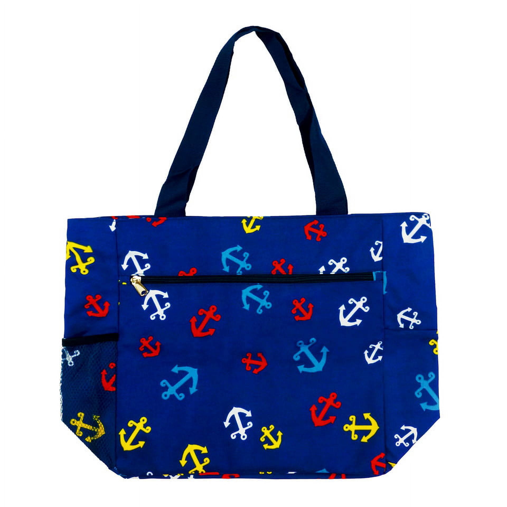 K-Cliffs Unisex Cute Large Print Sailor Anchors Patterned Tote Bag W/ Liner for The Beach, Groceries, School, for All Ages