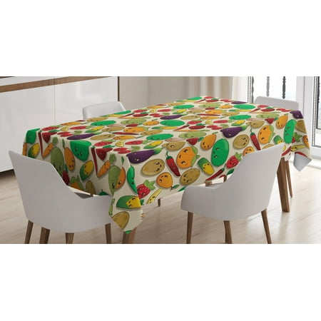 

Anime Tablecloth Various Vegetables and Fruits with Kawaii Faces Healthy Food as Sweet Characters Rectangular Table Cover for Dining Room Kitchen 60 X 84 Inches Multicolor by Ambesonne