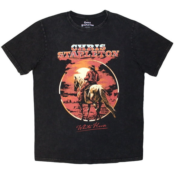 Chris Stapleton Unisex Stone Wash T-Shirt White Horse (Black)