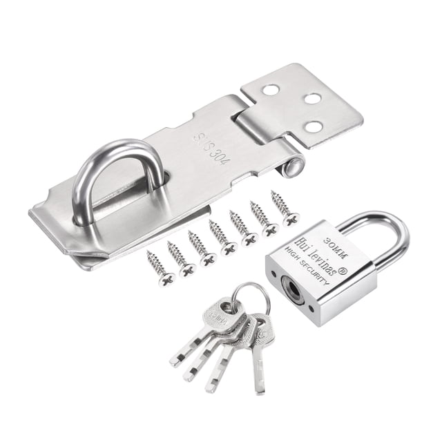 Uxcell 3'' Cerradura de hasp con llave diferente de 3'' con tornillos de candado, plateado