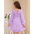 thumbnail image 2 of Lanbubble Girls Dresses Puff Long Sleeve Square Neck Homecoming Dress Cute A-Line Purple Dress For Teens 8-14 Years, 2 of 6