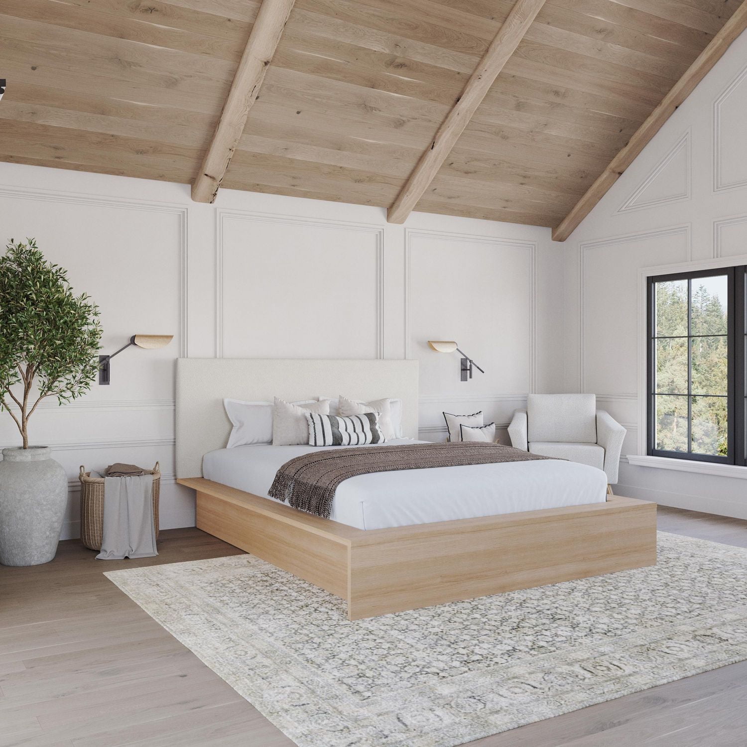 Jane Queen Size Platform Bed with Upholstered Headboard