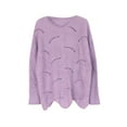 thumbnail image 3 of Fashionable Women Solid Cutout Knit Sweater - Irregular Hem Long Sleeve Pullover, 3 of 11