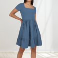 thumbnail image 2 of Vestido informal de playa con cuello cuadrado y pliegues en línea A para mujer - Tejido transpirable, estilo versátil, sandalias/zapatillas deportivas - Tallas S-XL para vacaciones, 2 of 4
