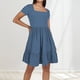 thumbnail image 2 of Vestido informal de playa con cuello cuadrado y pliegues en línea A para mujer - Tejido transpirable, estilo versátil, sandalias/zapatillas deportivas - Tallas S-XL para vacaciones, 2 of 4