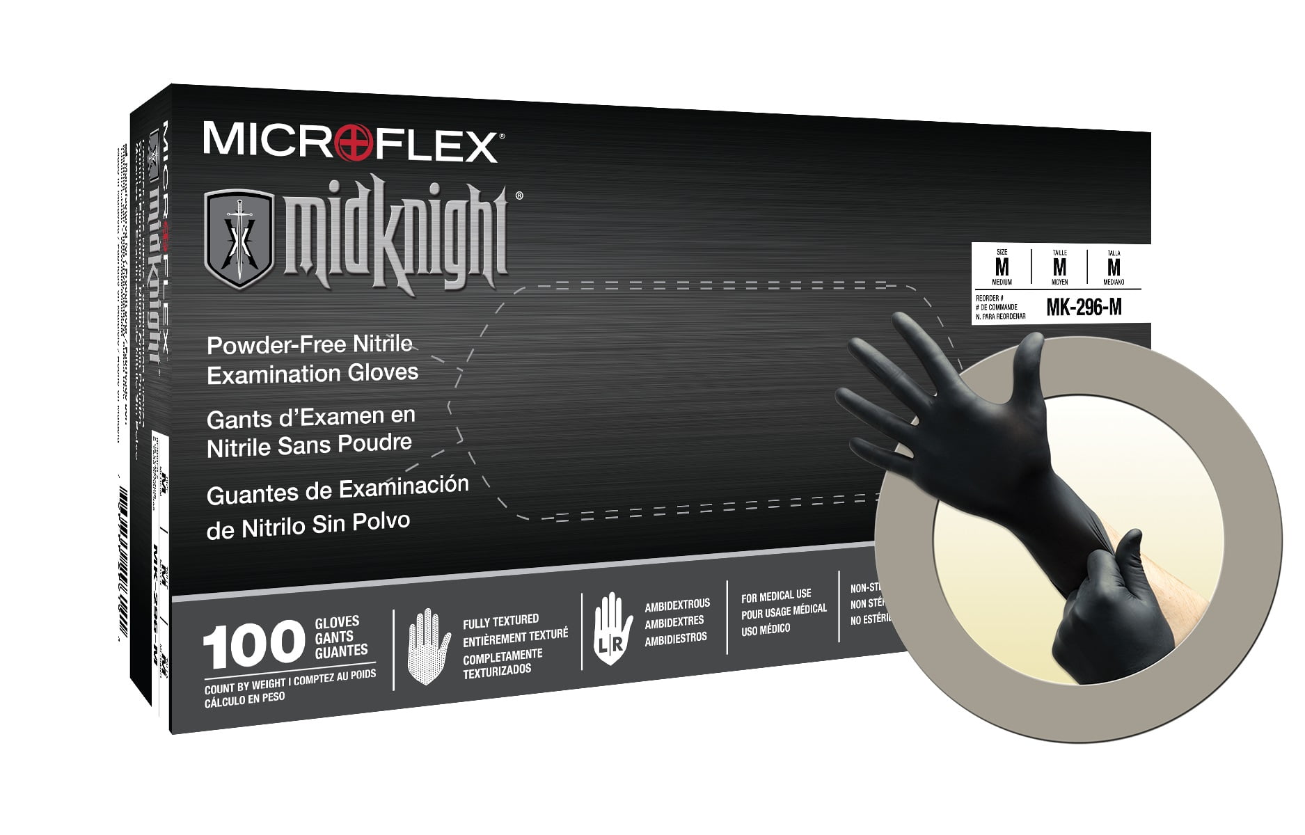 Microflex MidKnight MK296 Nitrile Gloves Disposable, Textured, Size