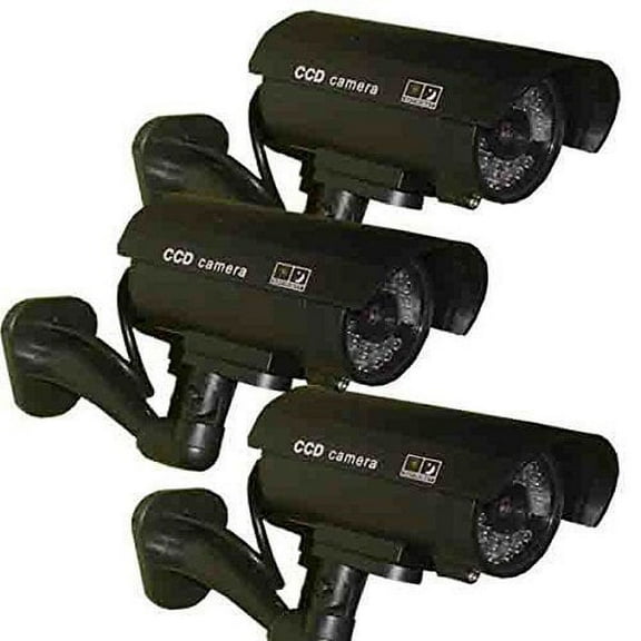 3 Pack - JYtrend (TM) Outdoor Dummy Fake Security Camera with Inflared LEDs Blinking Light, Black