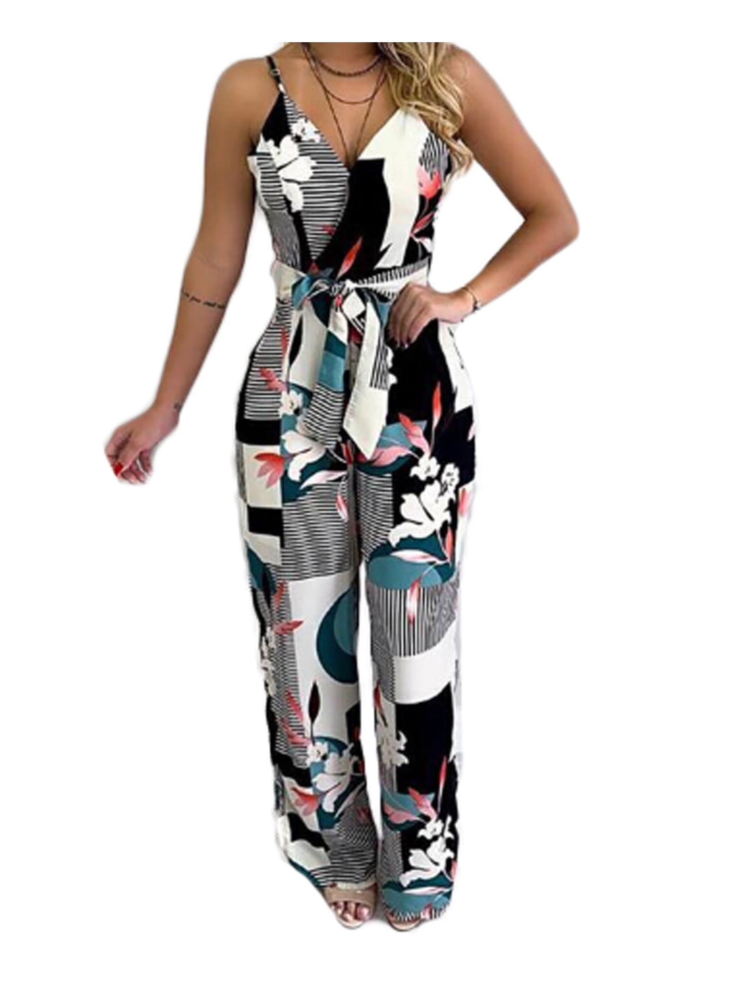 Jumpsuits for Women Spaghetti Strap Playsuit Casual Floral Jumpsuit Rompers 