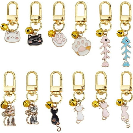 12pcs Cat Dog Collar Bells Charms Paw Alloy Collar Charm Bells for Cat Dog Rabbit Necklace DIY Keyring Pendants Bag Decor Mixed Color 1set