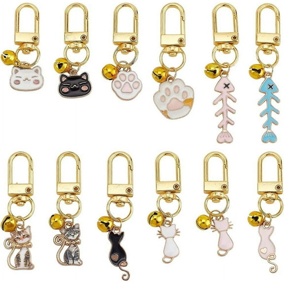 12pcs Cat Dog Collar Bells Charms Paw Alloy Collar Charm Bells for Cat Dog Rabbit Necklace DIY Keyring Pendants Bag Decor Mixed Color 1set