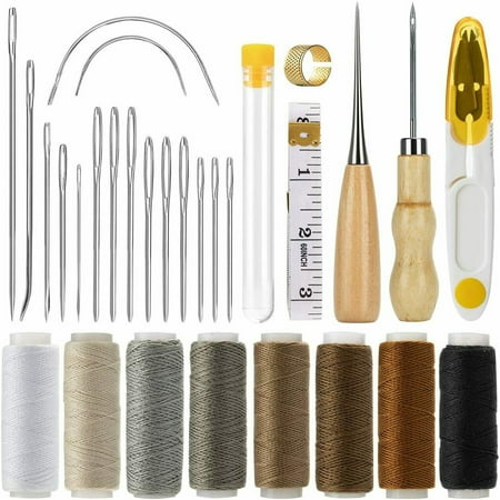 29Pcs Leather Sewing Kit Sewing Stitching Needles Thread Cord Measuring Tape Sewing Thimble DIY Leather Craft