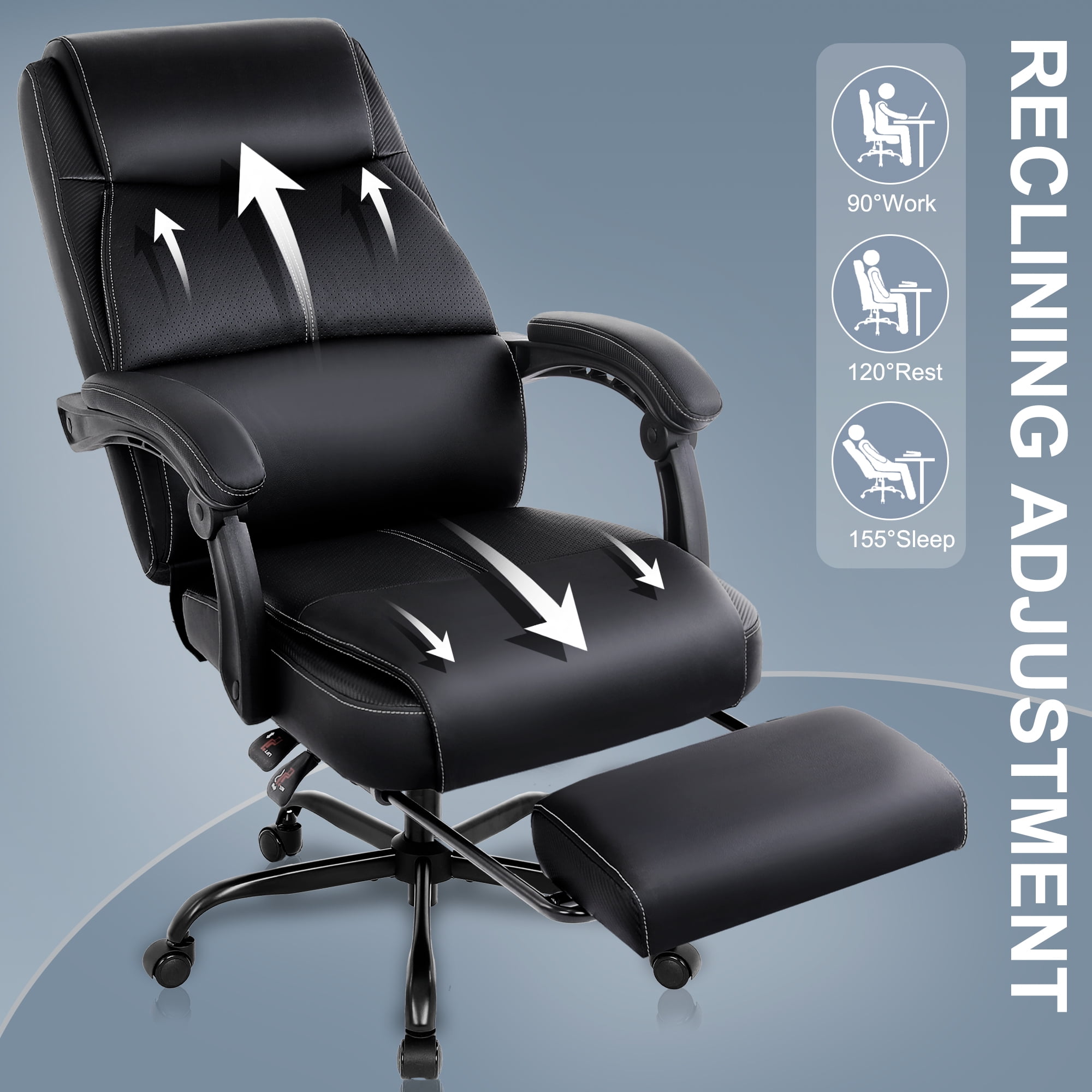 Misolant Big and Tall Office Chair with Footrest, High Back Desk Chair with Linkage Armrest, 90-155° Recline Executive Computer Chairs with Adjustable Height for Home