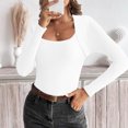 thumbnail image 4 of XPMWRP Women's Solid Color Sweaters Fall Fashion Ribbed Long Sleeve Lightweight Knit Square Neck Tops Cute and Trendy Outfits White L, 4 of 5