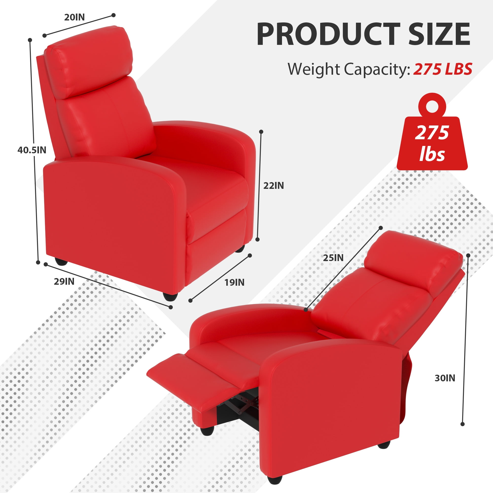 YRLLENSDAN PU Leather Power Recliner with Massage Function, Adjustable Backrest and Footrest, Red