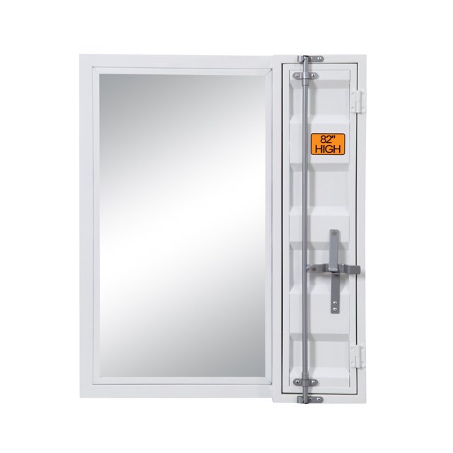 "Espejo de tocador de metal de estilo industrial con almacenaje empotrado en la puerta, blanco" Benzara Inc BM204607