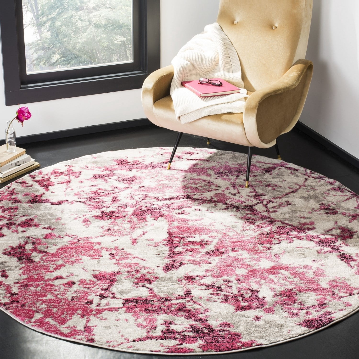 SAFAVIEH Skyler Joisse Distressed Area Rug, Pink/Ivory, 6'7" x 6'7" Round